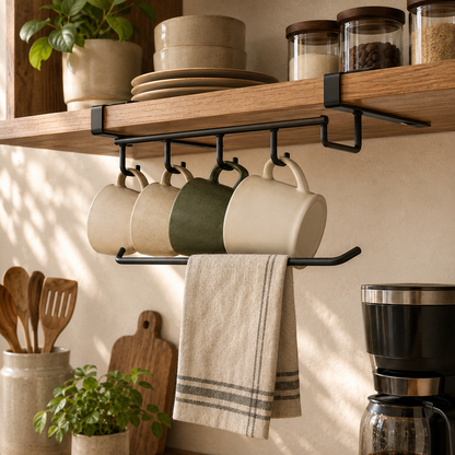 Drivria MugRail Shelf with Hooks